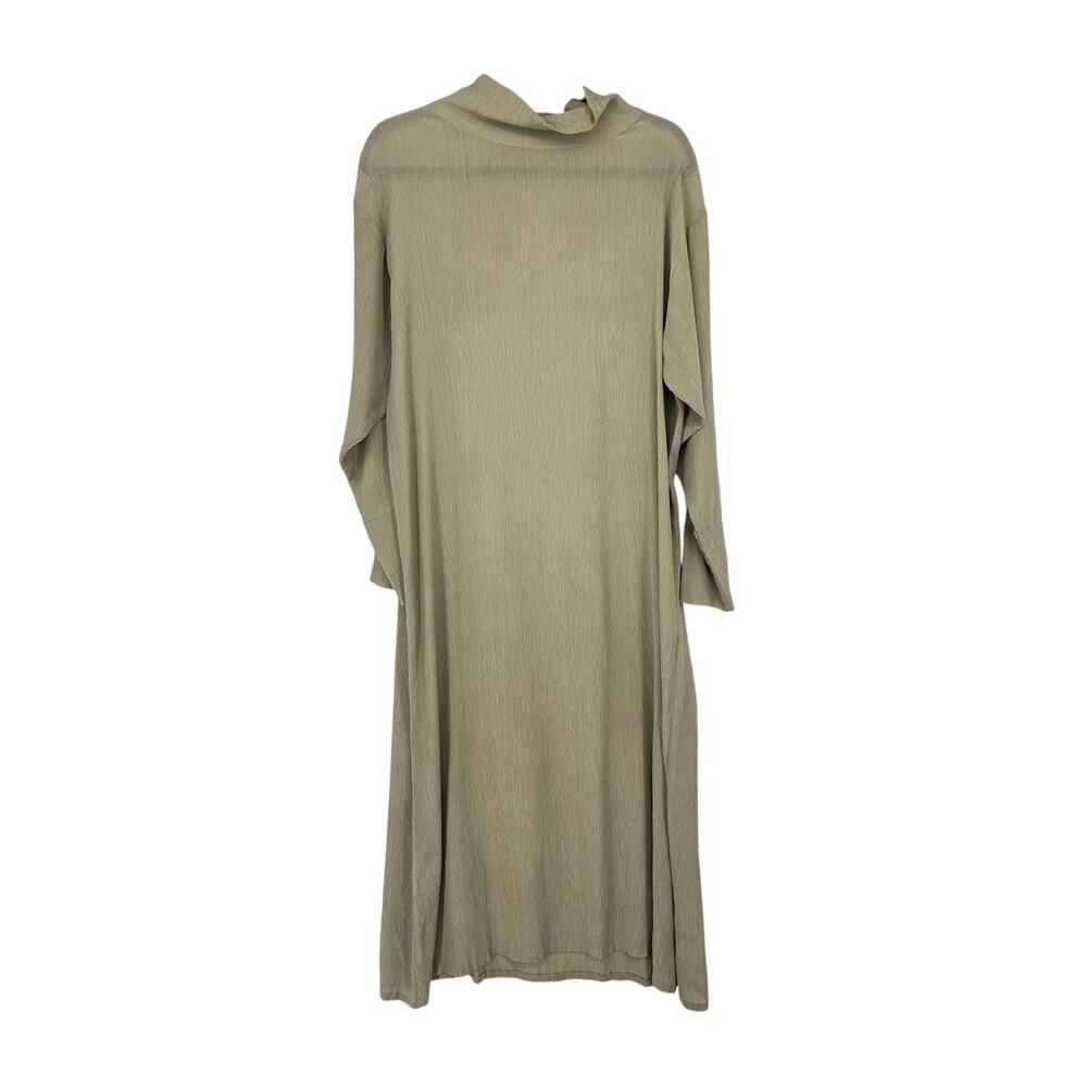 Kiss Of The Wolf Mock Neck Crepe Maxi Dress Womens Sz S Beige Tan Long Sleeve